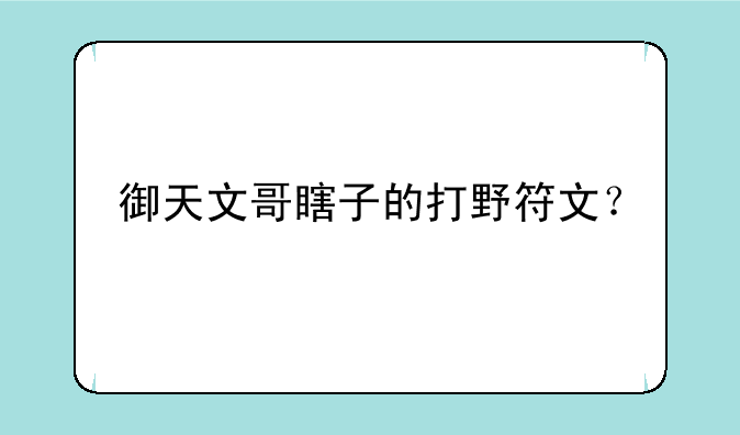 御天文哥瞎子的打野符文？