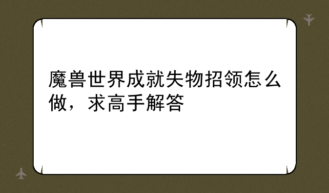 魔兽世界成就失物招领怎么做，求高手解答