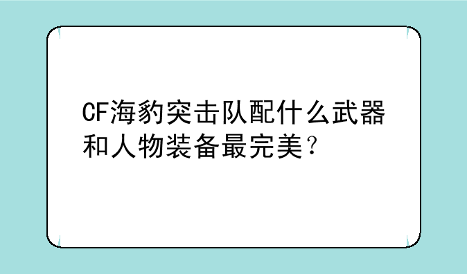 CF海豹突击队配什么武器和人物装备最完美？