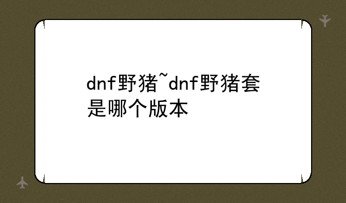 dnf野猪~dnf野猪套是哪个版本
