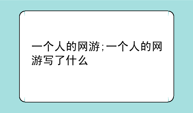 一个人的网游;一个人的网游写了什么