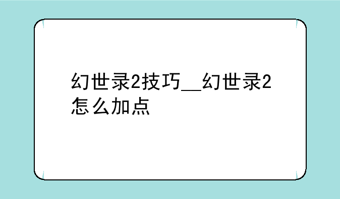 幻世录2技巧__幻世录2怎么加点